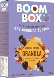 ovsena granola temna in bela čokolada, boom box, 300g