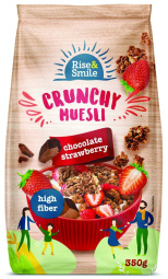 hrustljavi musli, čokolada in jagoda, rise & smile, 350 g