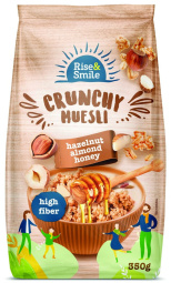 hrustljavi musli, lešniki, mandlji in med, rise & smile, 350 g