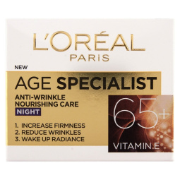 krema za obraz age specialist 65 +, anti age, nočna, loreal, 50 ml