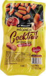 piščančje coctail hrenovke, brez ovoja, mercator, pakirano, 500 g