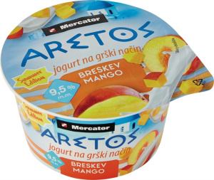 jogurt na grški način, breskvija in mango, 9,5 % m.m., mercator, 125 g