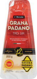 trdi sir grana padano, zorjen 12 mesecev, mercator, zop, pakirano, 200 g