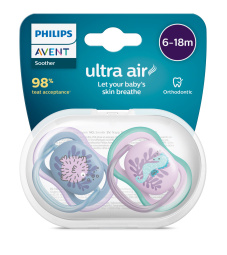 silikonska duda, ultra air,6-18m, kit/zvezda, avent, 2/1