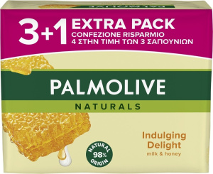 toaletno milo, mleko in med, palmolive naturals, 90 g, 3 + 1 gratis