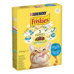 hrana za mačke friskies z lososom, tuno in zelenjavo, purina, 300 g, briketi