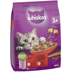 hrana za mačke, briketi adult, govedina, whiskas, 800 g, 5 x 1