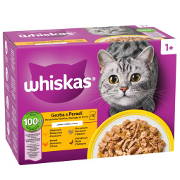 hrana za mačke, piščanec, raca, perutnina in puran, whiskas, 12 x 85 g