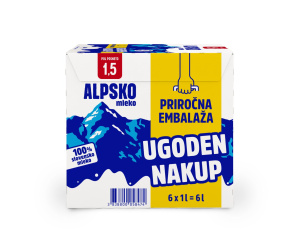 trajno pol posneto alpsko mleko, 1,5 % m.m., ljubljanske mlekarne, 6 x 1 l