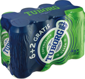 pivo tuborg, original green, 4,6 % alkohola, 0,5 x 6 + 2 gratis