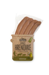 hrenovka iz svinjskega in govejega mesa v naravnem ovoju z olivnim oljem, alpija, pakirano, cena za kg