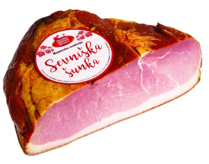 prekajena šunka brez kosti s kožo in slanino, pakirano, cena za kg