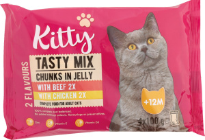 mokra hrana za odrasle mačke, mix 2 okusov, kitty, 4 x 100 g