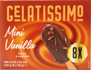sladoled na palčki, vanilija mini, gelatissimo, 8 x 55 ml