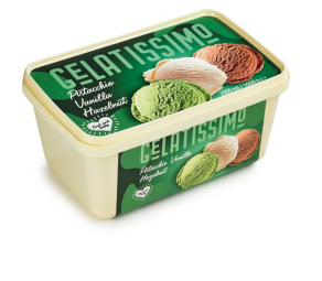 sladoled, lešnik, vanilija in pistacija, gelatissimo, 2 l